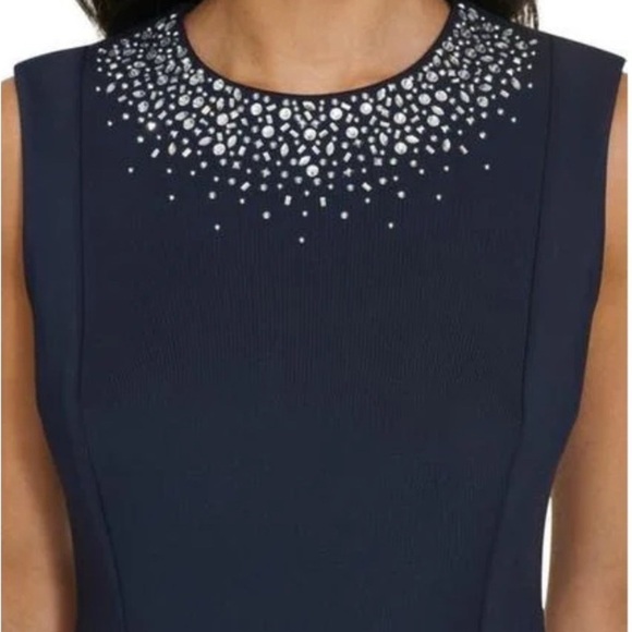 Calvin Klein Navy Blue and Crystal Embellished Short Sleeve Dress NWT SZ 12 - Picture 10 of 10